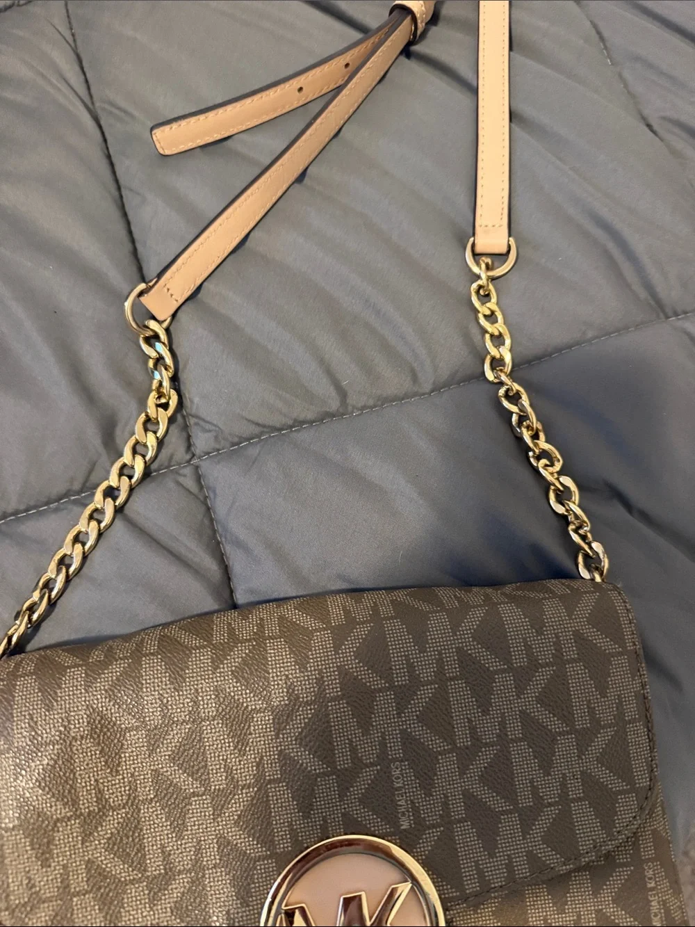 Michael Kors Brown Logo Chain-Trim Crossbody Bag